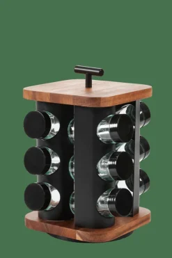 Pots À Épices^CASA ACACIA LUX Carrousel à épices 12 Pots Pivotant 360° Noir, Naturel