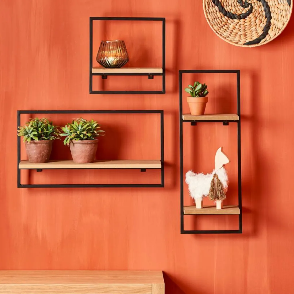 Étagères Murales^CASA MIX&MATCH Étagère à Suspendre Noir, Naturel