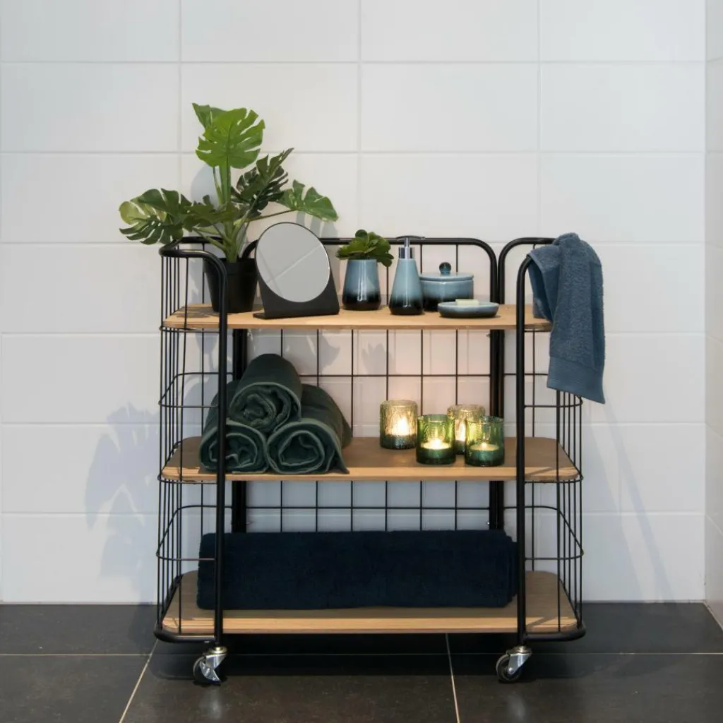 Dessertes|Étagères Murales^CASA OSLO Étagère Trolley 3 Tablettes Noir, Naturel