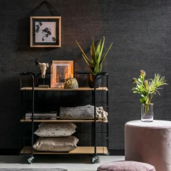 Dessertes|Étagères Murales^CASA OSLO Étagère Trolley 3 Tablettes Noir, Naturel