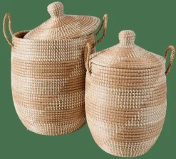 Paniers À Linge^CASA YASMINE Panier De Luxe Avec Couvercle Blanc, Naturel