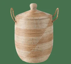 Paniers À Linge^CASA YASMINE Panier De Luxe Avec Couvercle Blanc, Naturel